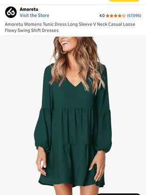 Green Tiered Long Sleeve V-Neck Dress